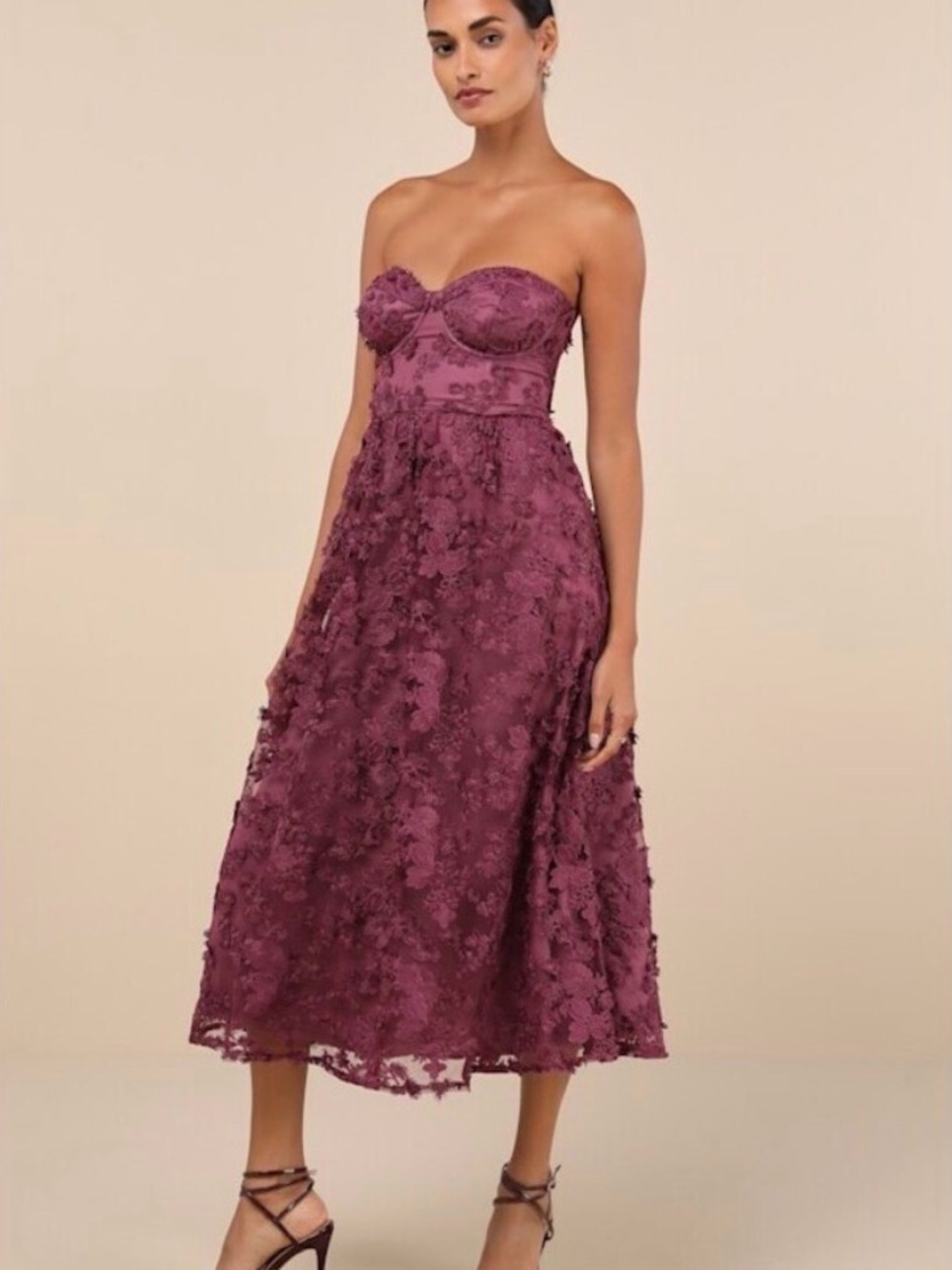 Lulu's Strapless Lace Dress in Deep Purple